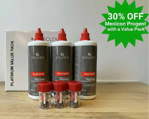 Menicon Soleko Platinum Hydrogen Peroxide Solution Value Pack (3x 360ml bottles of solution + 3 cases)
